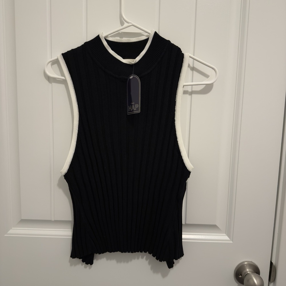 Illa Illa Women's Danielle Tank Black White Trim Open Back Tie Size Large